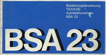 PDF TEKADE BSA23 Anleitung Autotelefon B-Netz