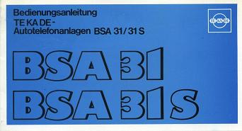 PDF TEKADE BSA31 Bedienungsanleitung Autotelefon B-Netz